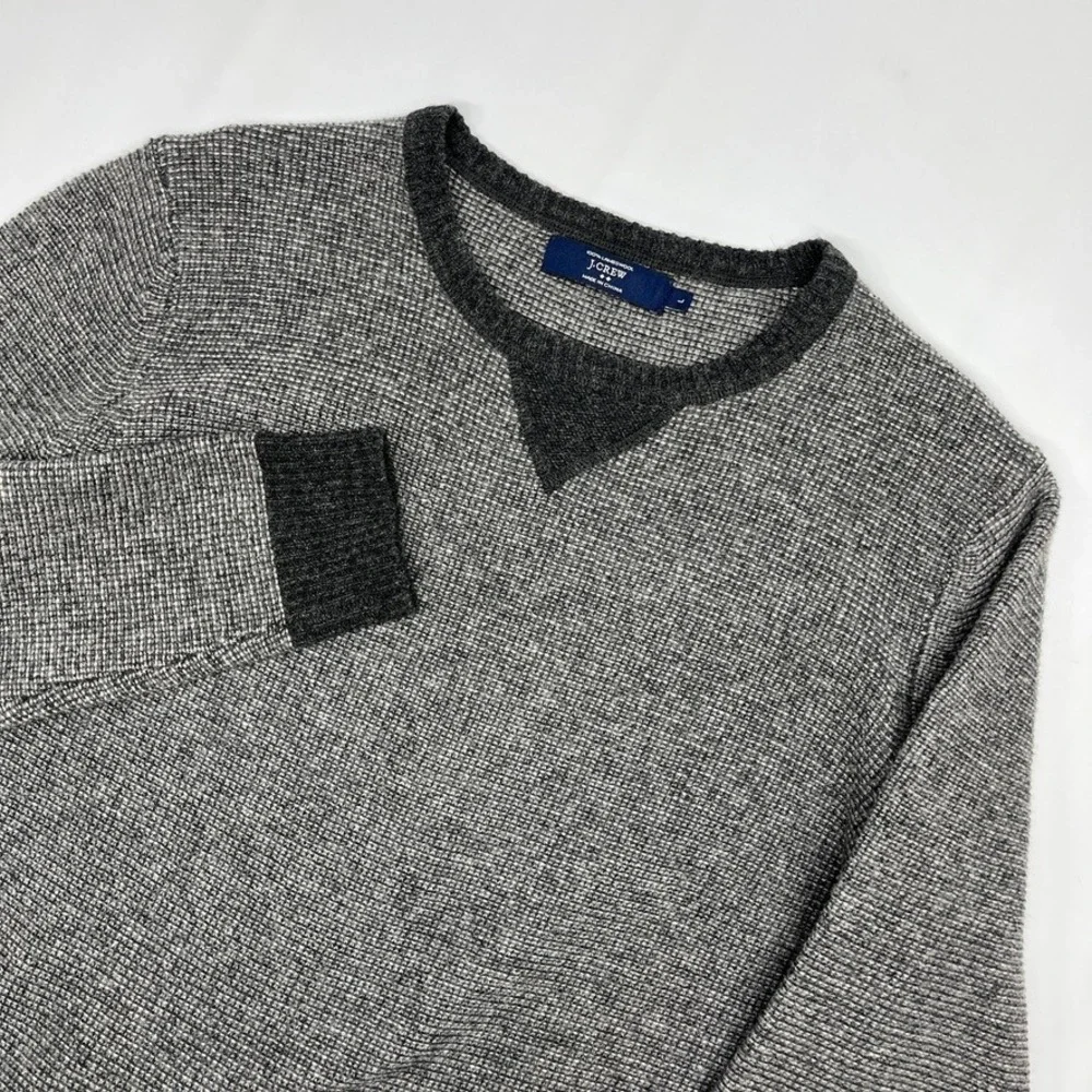 J. Crew Lambswool Sweater Gray Large Textured Knit Crewneck A9129 FA14 Vintage‎